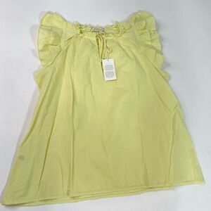 Stark X Blouse Womens Medium Yellow Tie Front Ruffle Short Sleeves Top New